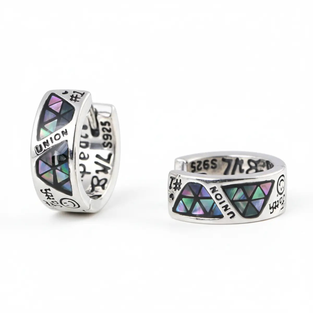 Sterling Silver Abalone Inlay Hoop Earrings Front