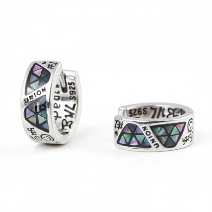 Sterling Silver Abalone Inlay Hoop Earrings Front