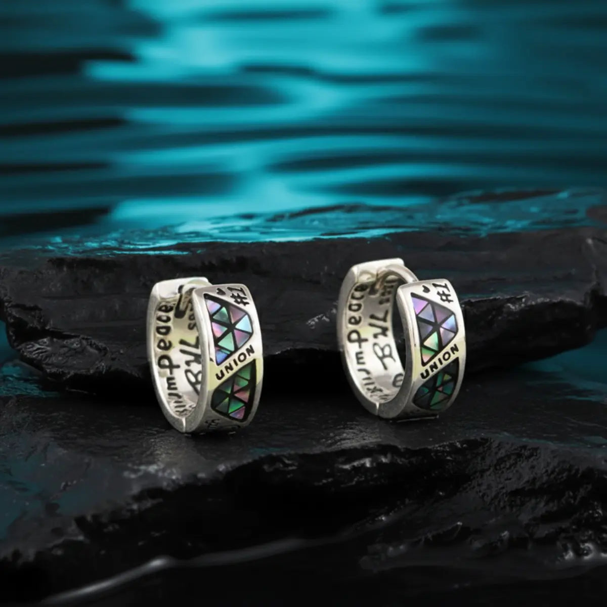 Sterling Silver Abalone Inlay Hoop Earrings