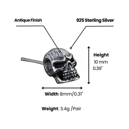Sterling Silver Badass Skull Stud Earrings Dimensions and Weight