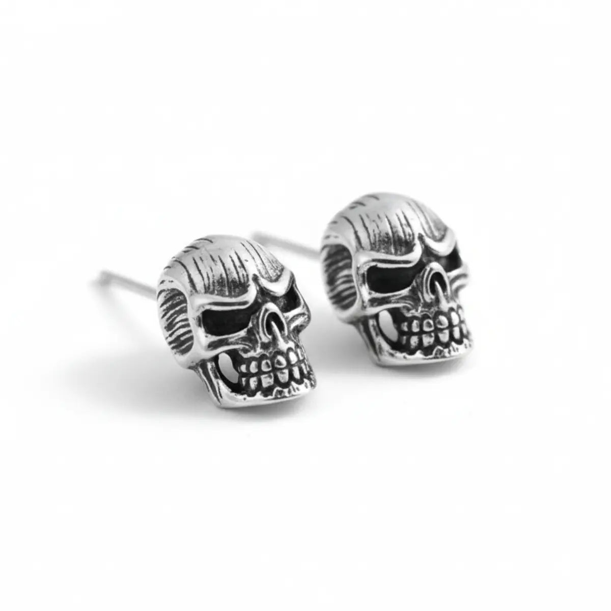Sterling Silver Badass Skull Stud Earrings Front