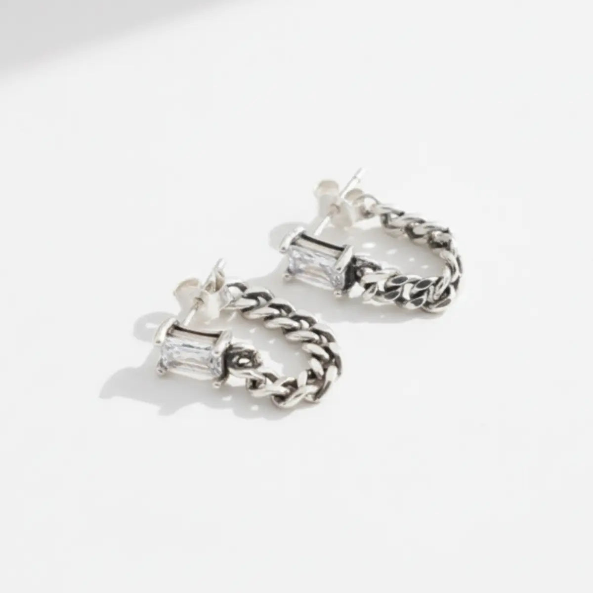 Sterling Silver Chain Dangle CZ Earrings Front