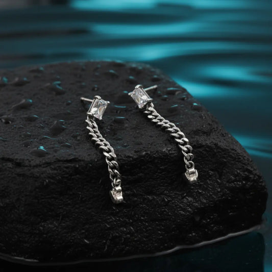 Sterling Silver Chain Dangle CZ Earrings