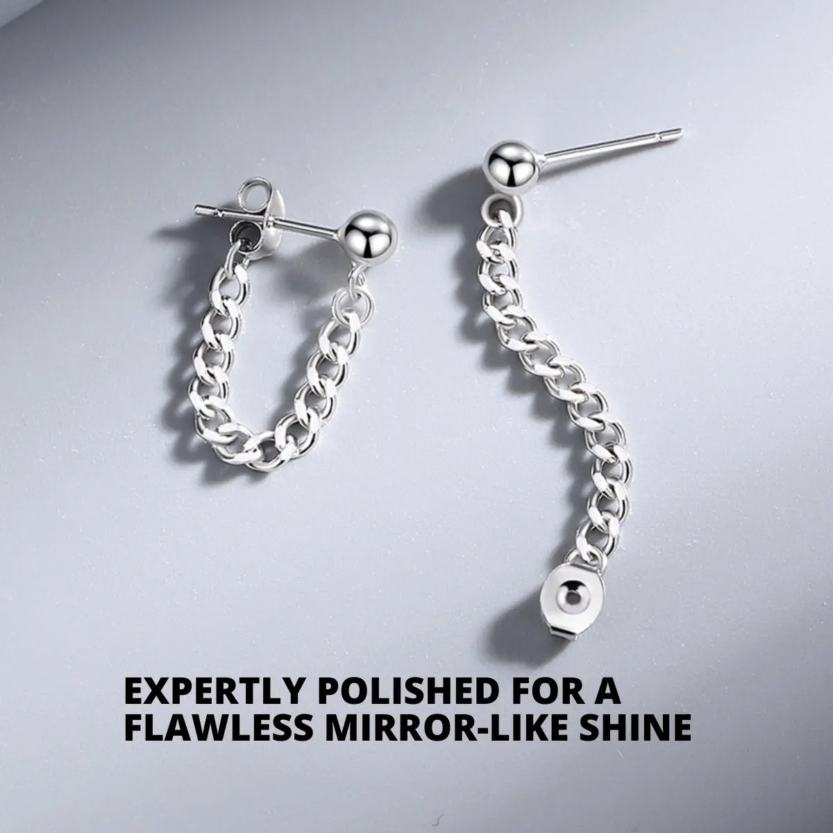 Sterling Silver Flat Back Chain Earrings Details