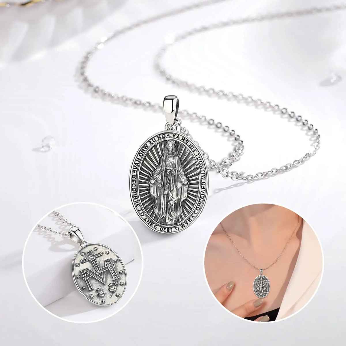 Sterling Silver Miraculous Medal Necklace Details Xenos Jewelry