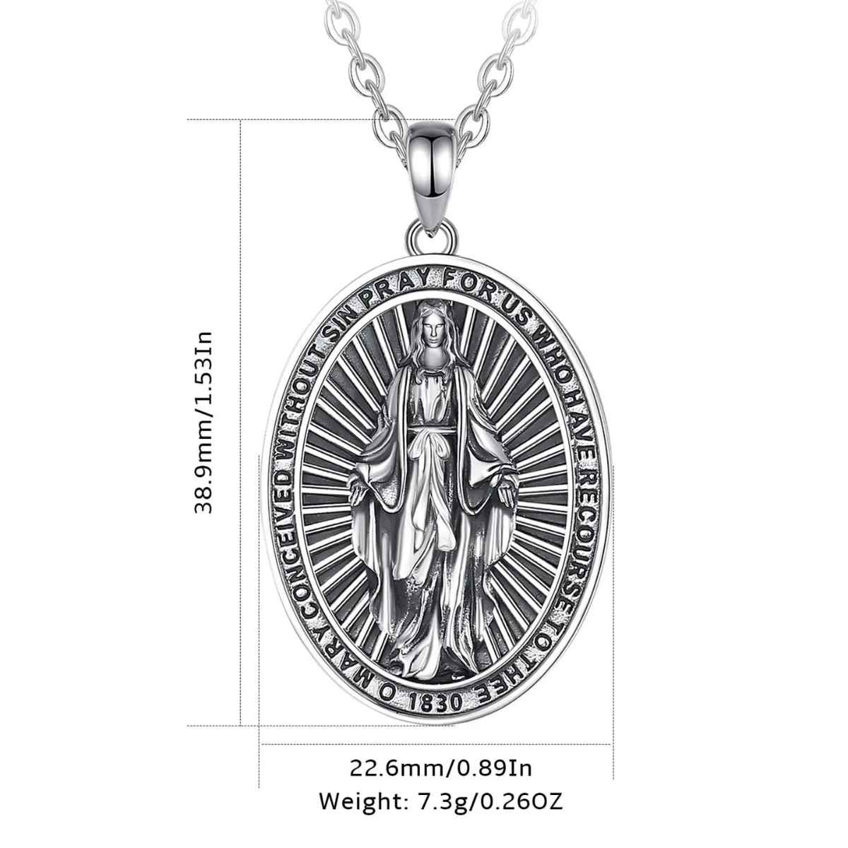 Sterling Silver Miraculous Medal Necklace Dimensions and Weight Xenos Jewelry