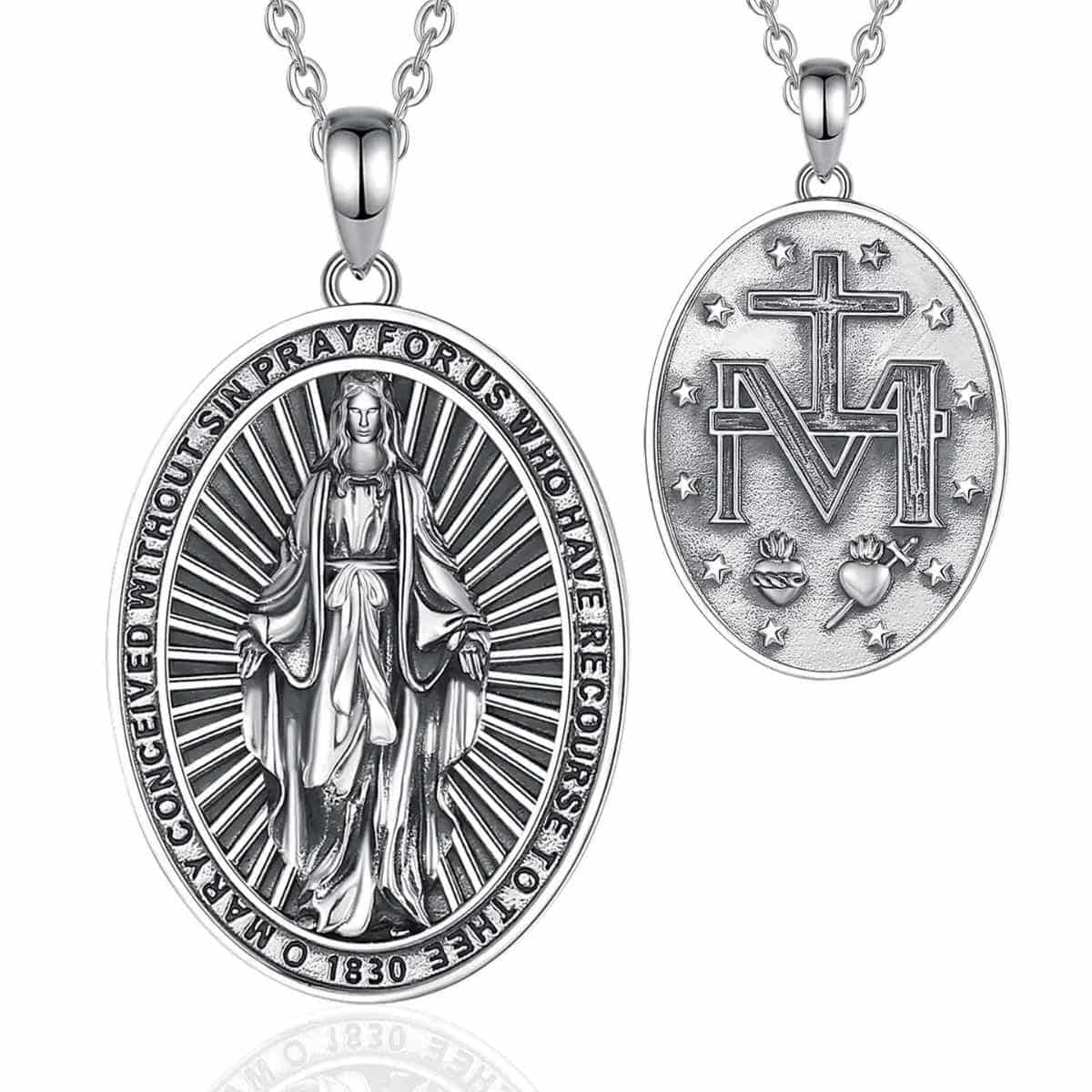 Sterling Silver Miraculous Medal Necklace with 18 inch Chain Xenos Jewelry