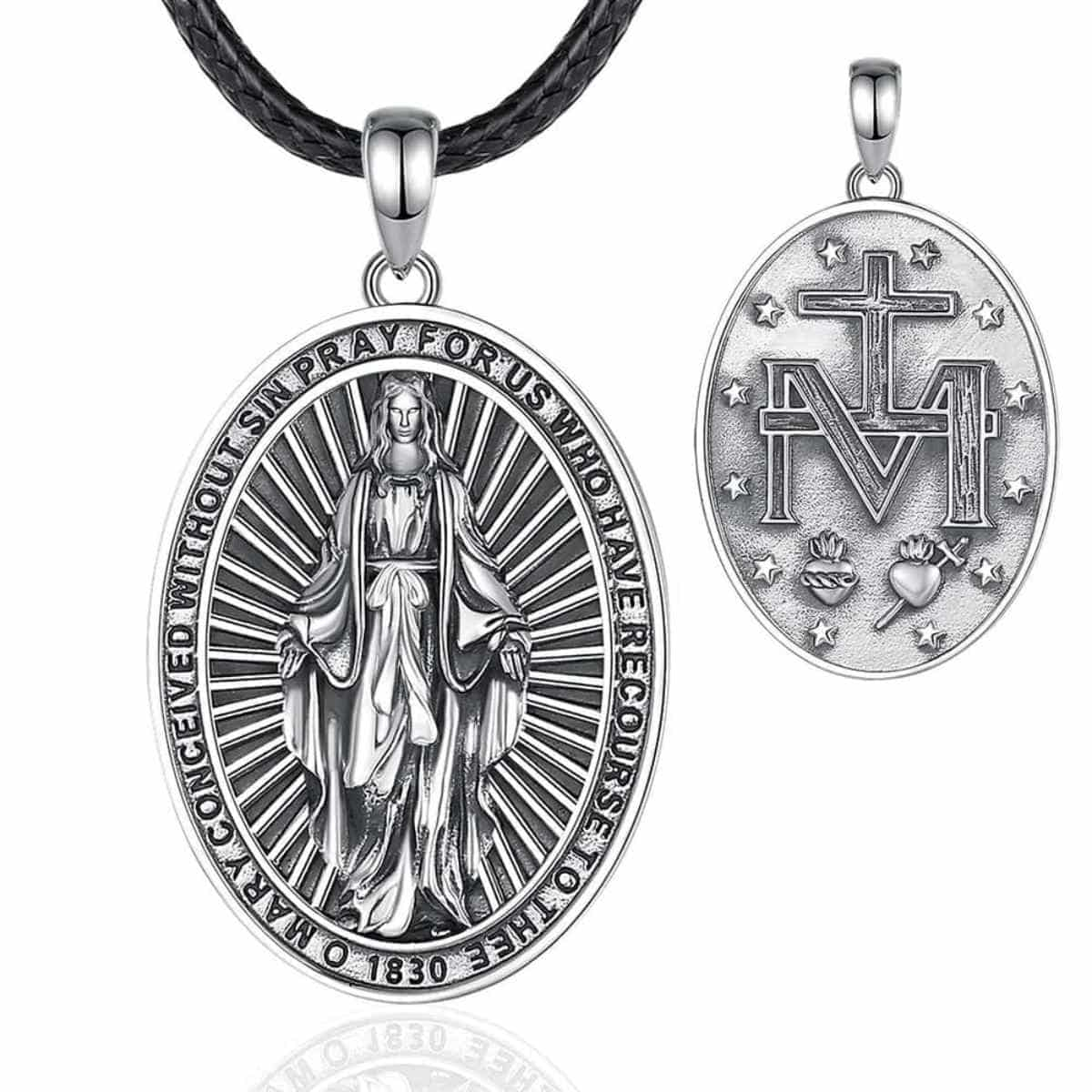 Sterling Silver Miraculous Medal Necklace with 24 inch Rope Xenos Jewelry