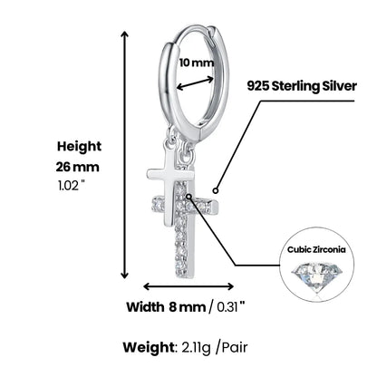 Sterling Silver Pavé Double Cross Hoop Earrings Dimensions and Weight