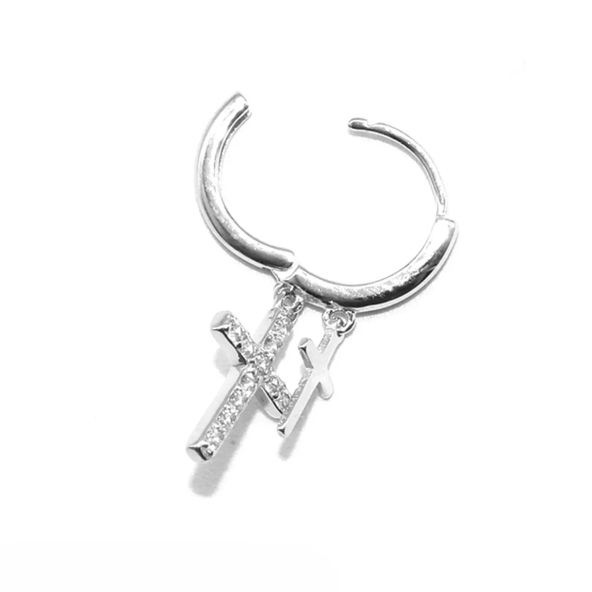 Sterling Silver Pavé Double Cross Hoop Earrings Side
