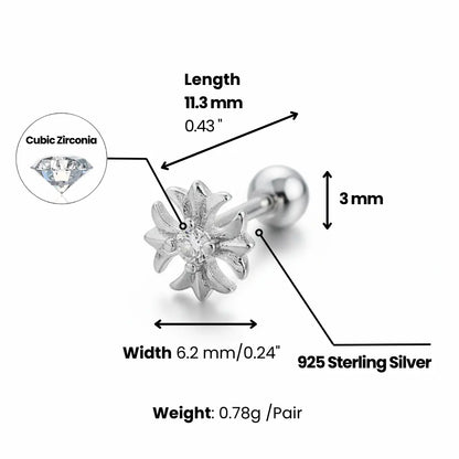 Sterling Silver Petal Cross Stud Earrings Dimensions and Weight