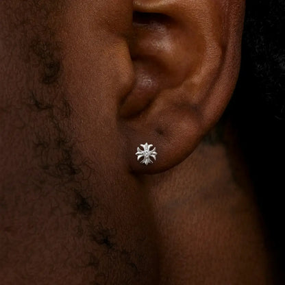 Sterling Silver Petal Cross Stud Earrings Worn by Male Model Side