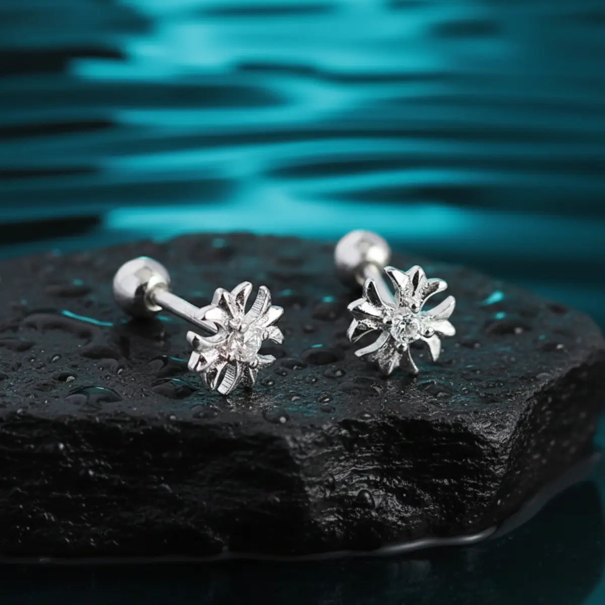 Sterling Silver Petal Cross Stud Earrings
