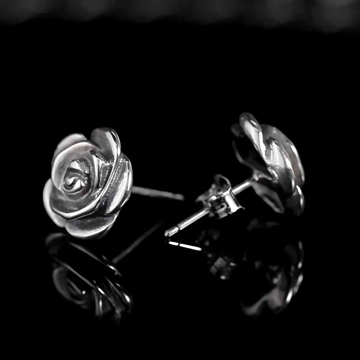 Sterling Silver Rose Stud Earrings Details