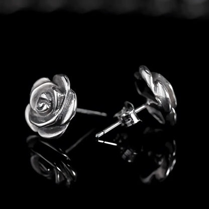 Sterling Silver Rose Stud Earrings Details
