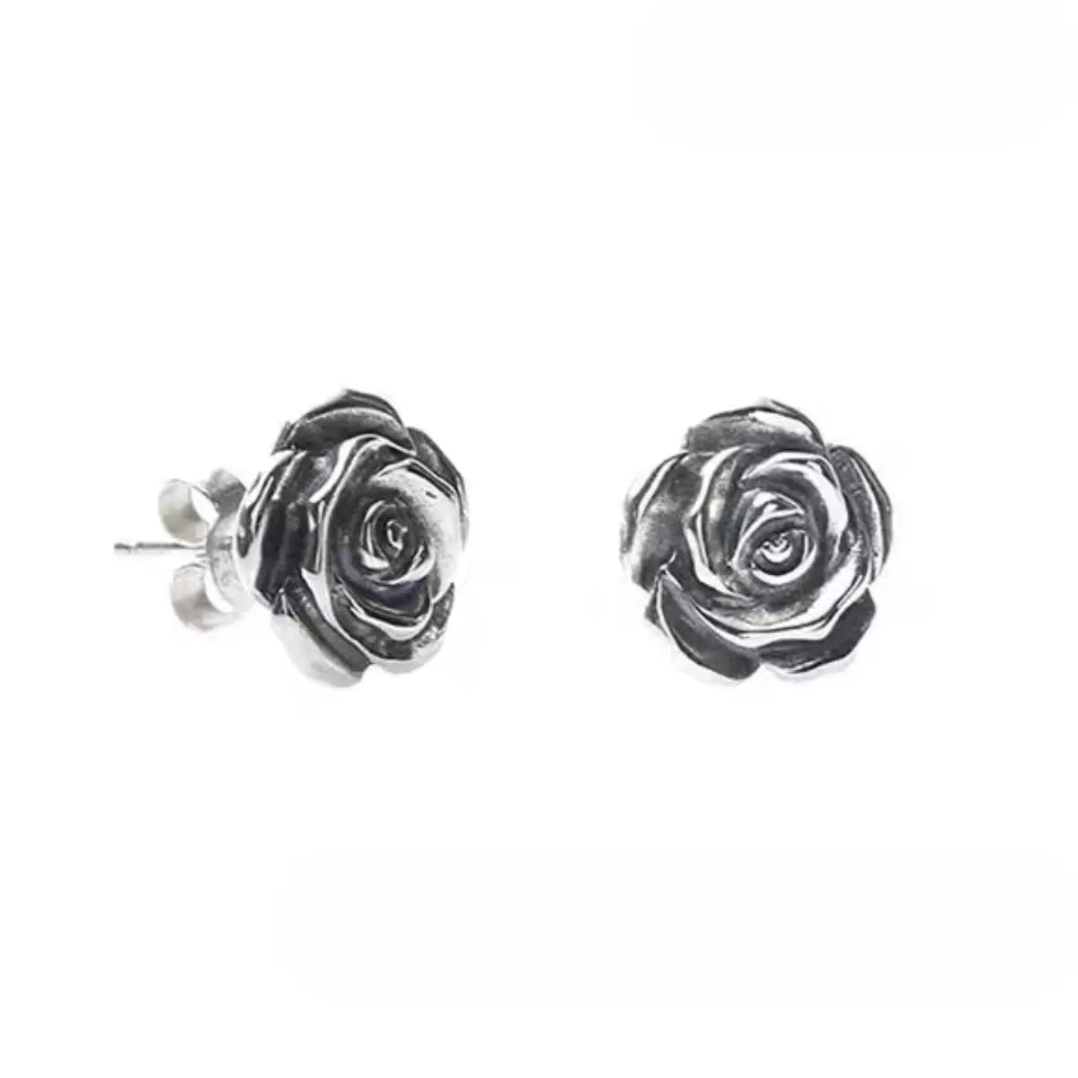 Sterling Silver Rose Stud Earrings Side View