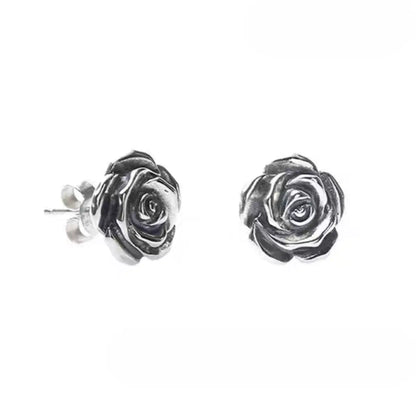 Sterling Silver Rose Stud Earrings Side View