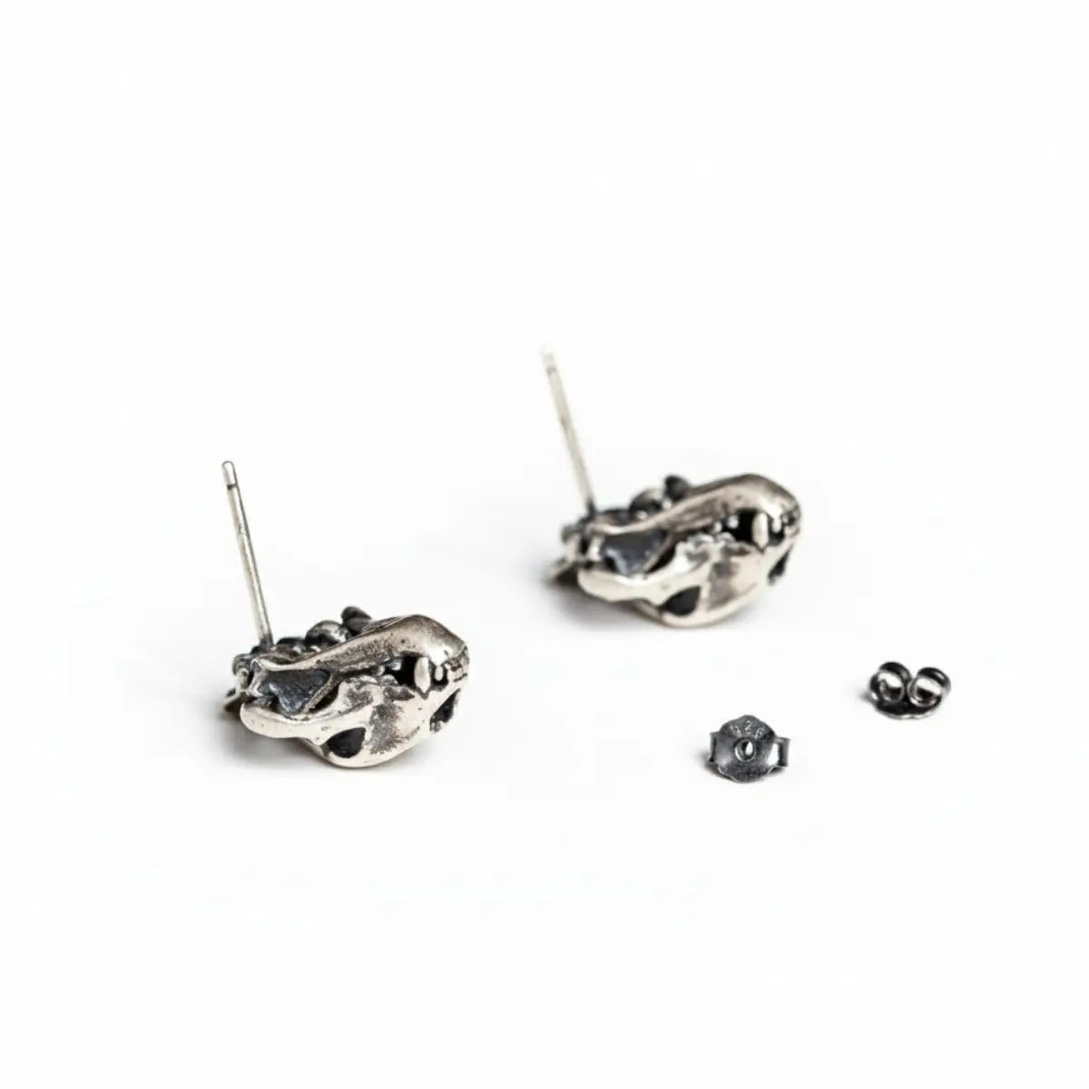 Sterling Silver Saber Tooth Tiger Stud Earrings Back View