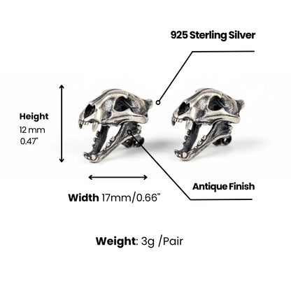 Sterling Silver Saber Tooth Tiger Stud Earrings Dimensions and Weight