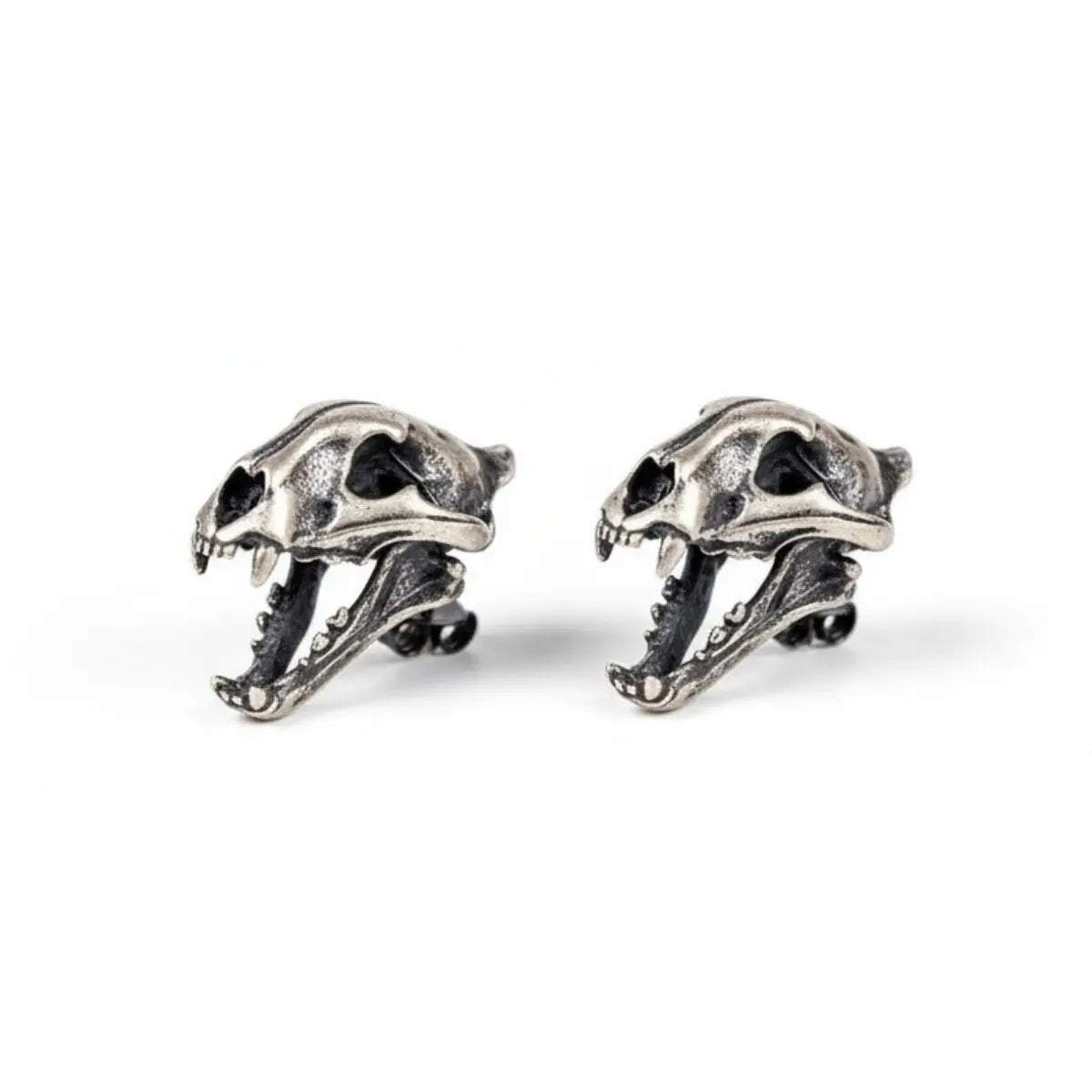 Sterling Silver Saber Tooth Tiger Stud Earrings Front View