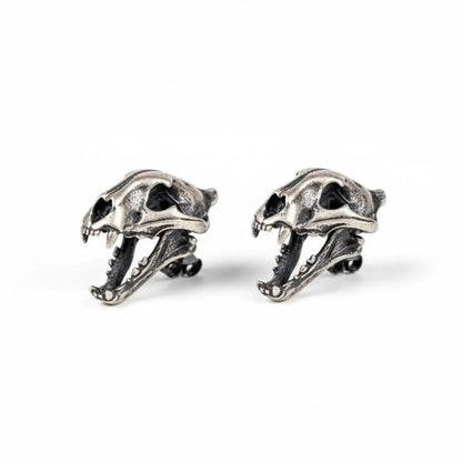 Sterling Silver Saber Tooth Tiger Stud Earrings Front View