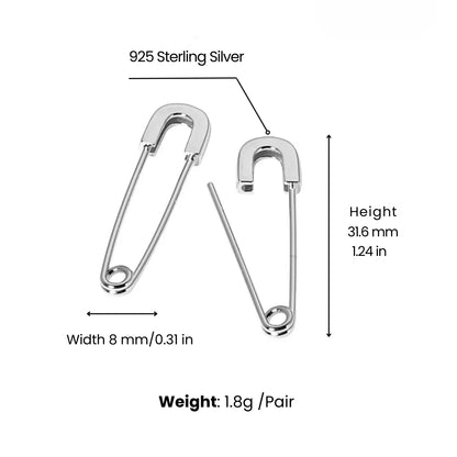 Sterling Silver Safety Pin Earrings Dimensions and Weight