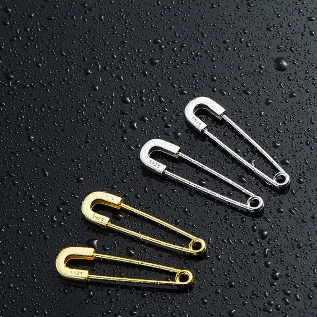 Sterling Silver Safety Pin Earrings Silver and Gold