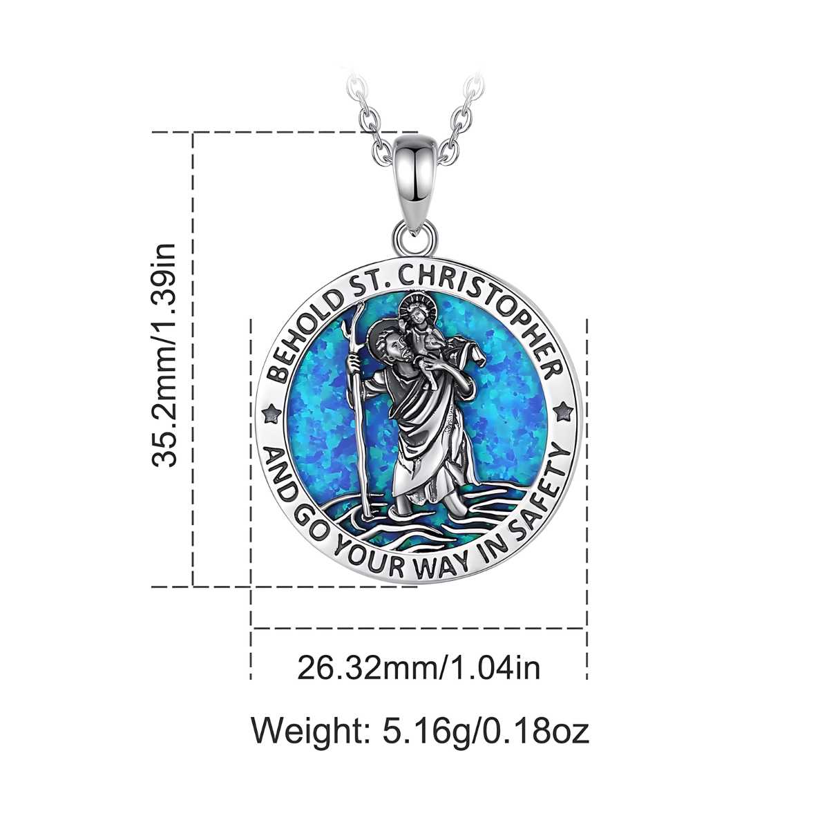 Sterling Silver St Christopher Medallion with Compass Dimensions and Weight Xenos Jewelry