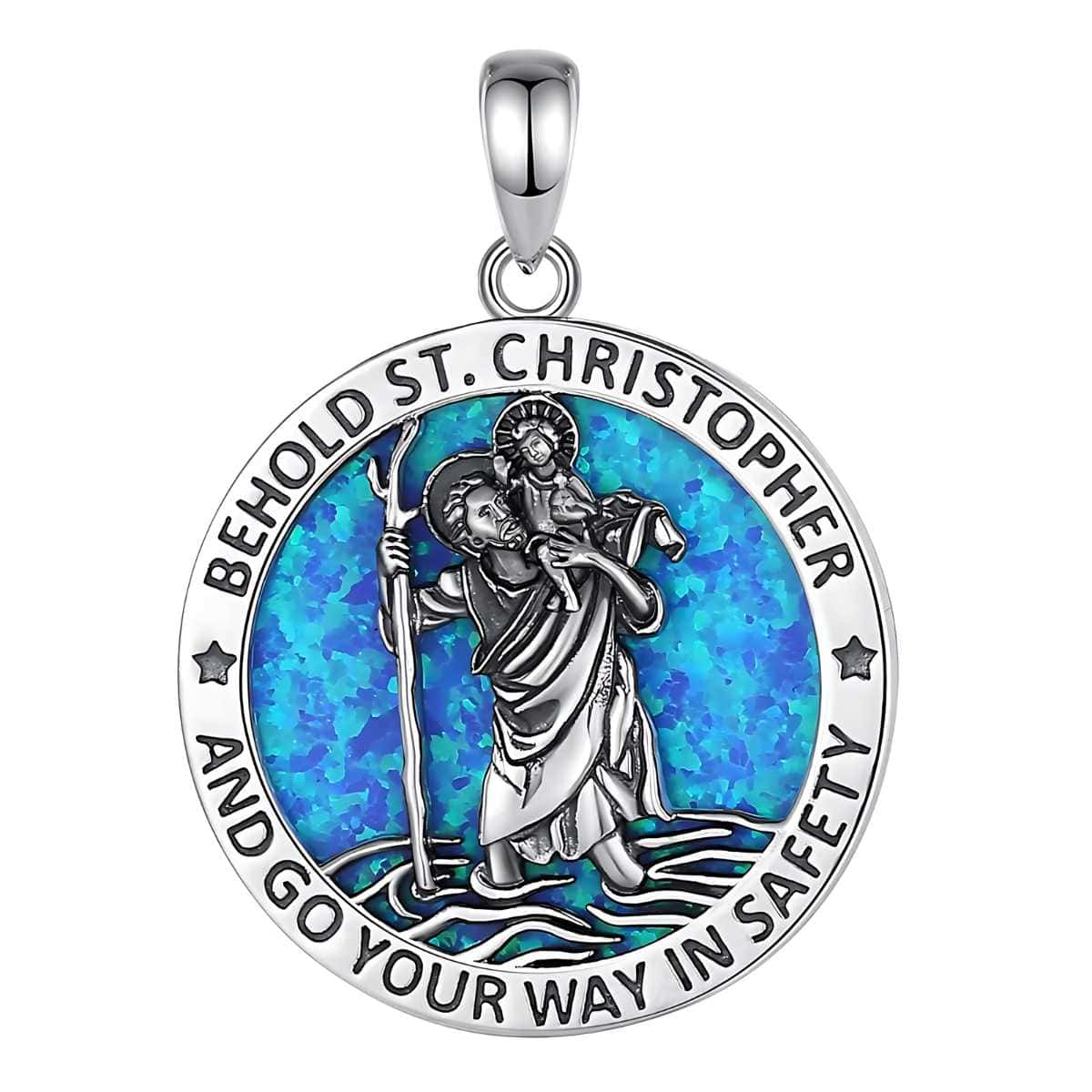 Sterling Silver Saint Christopher Pendant Opal Inlay Pendant Only Xenos Jewelry