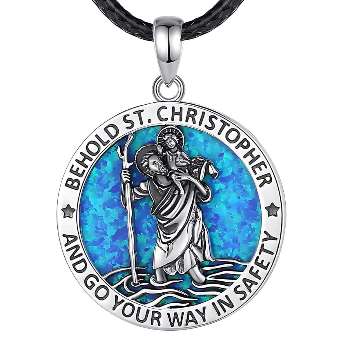 Sterling Silver St Christopher Medallion with Compass with 24 inch Rope Xenos Jewelry