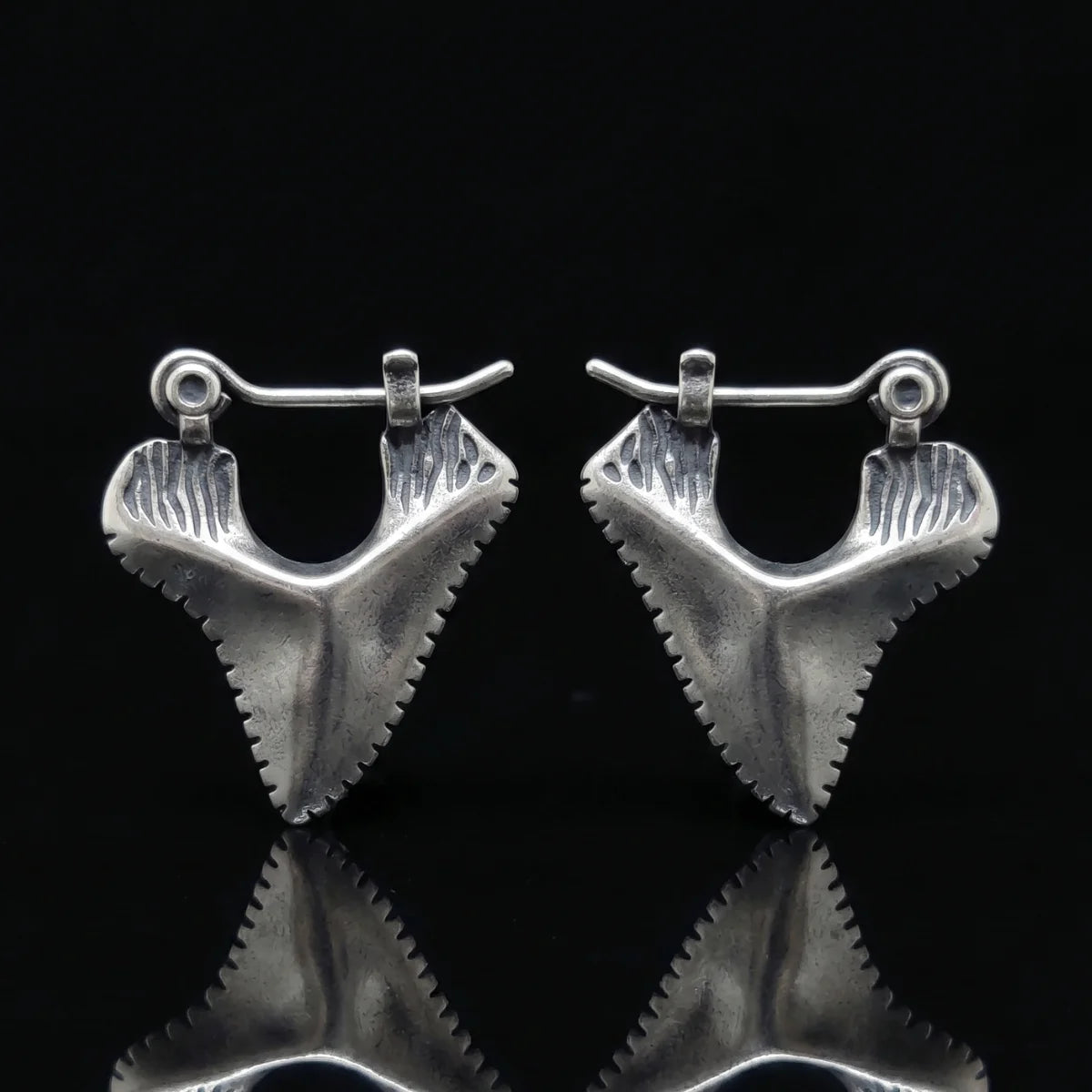 Sterling Silver Shark Tooth Earrings Front View