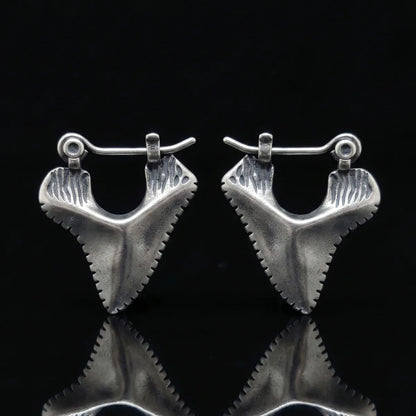 Sterling Silver Shark Tooth Earrings Front View