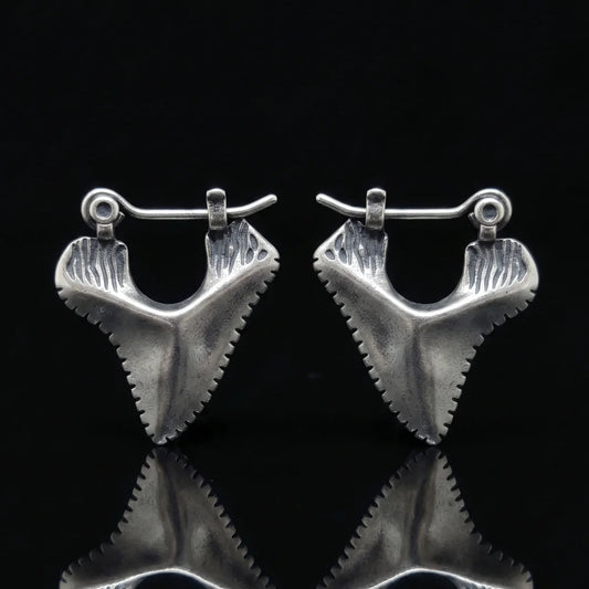 Sterling Silver Shark Tooth Earrings Front View