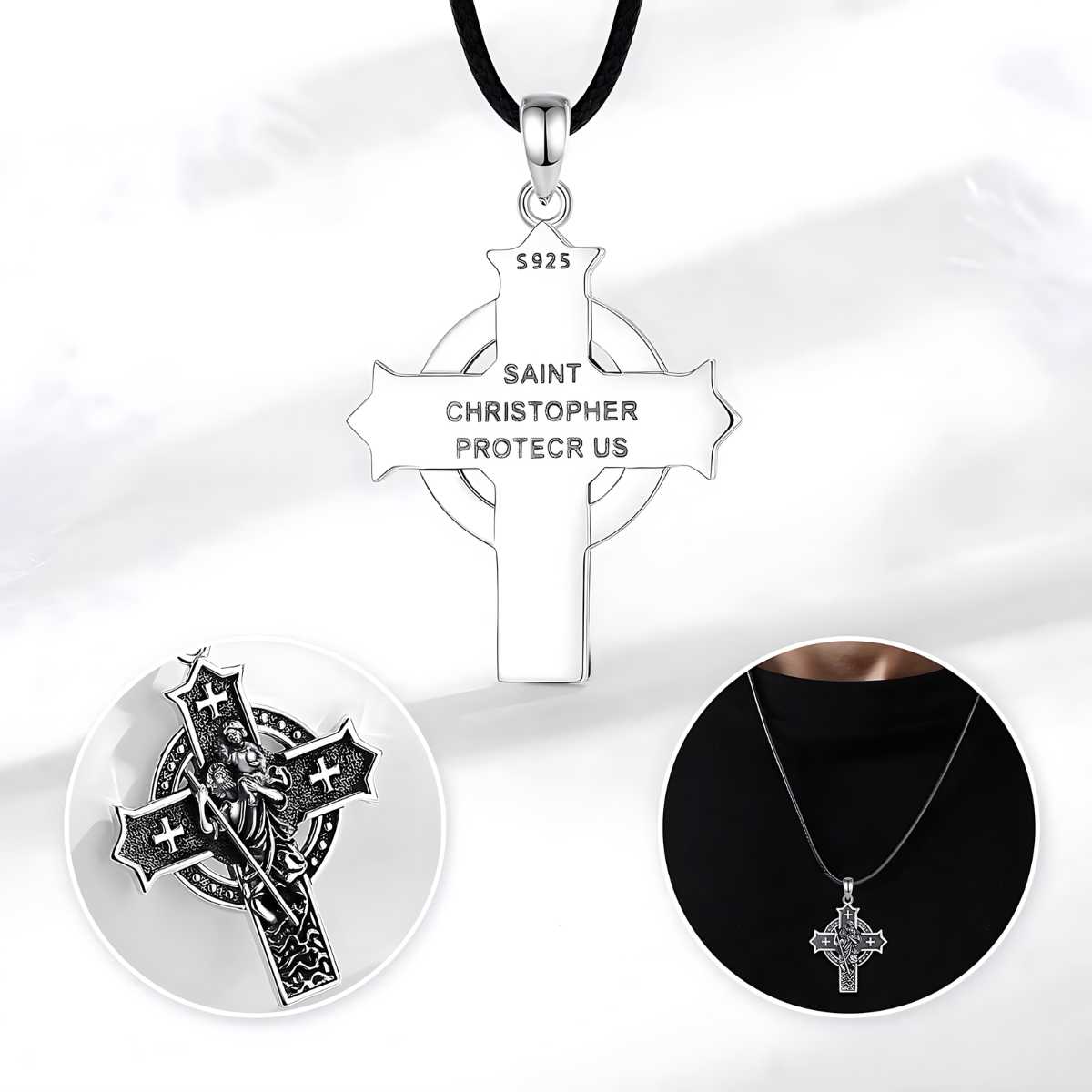 Sterling Silver St Christopher Cross Necklace Details Xenos Jewelry