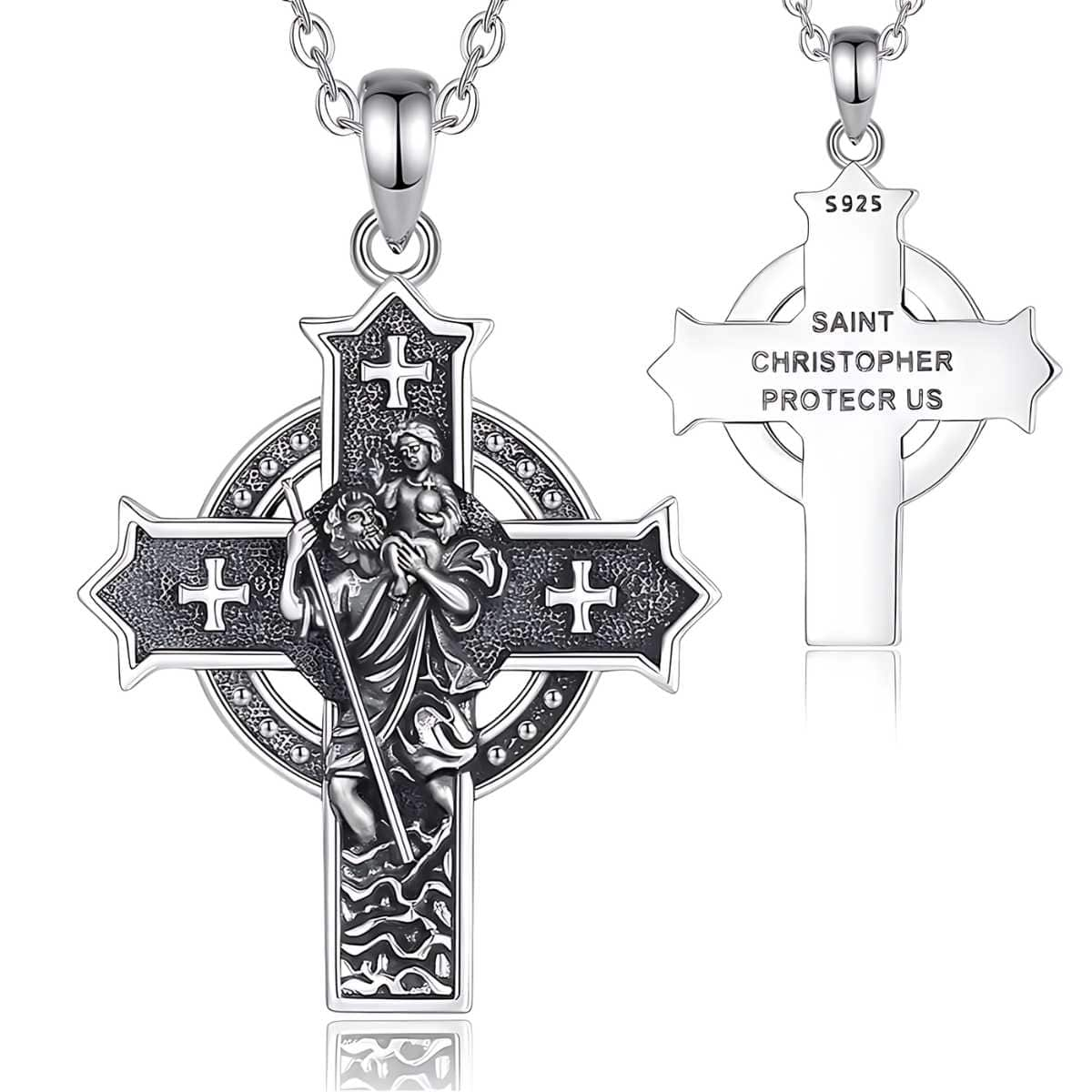 Sterling Silver St Christopher Cross Necklace with 18 inch Chain Xenos Jewelry