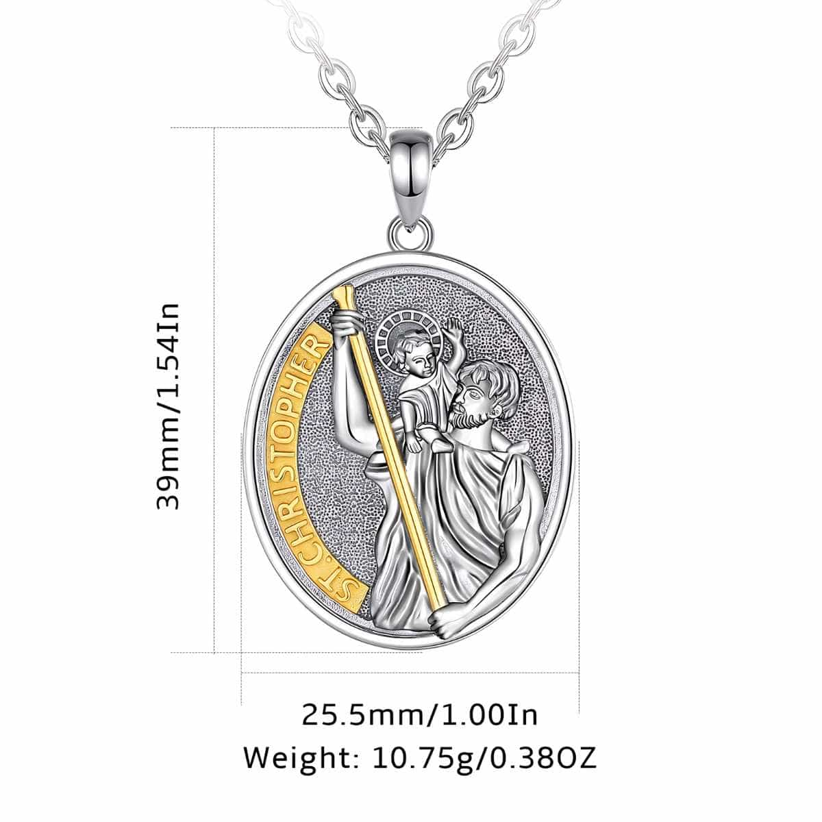 Sterling Silver St Christopher Medal Oval Dimensions and Weight Xenos Jewelry