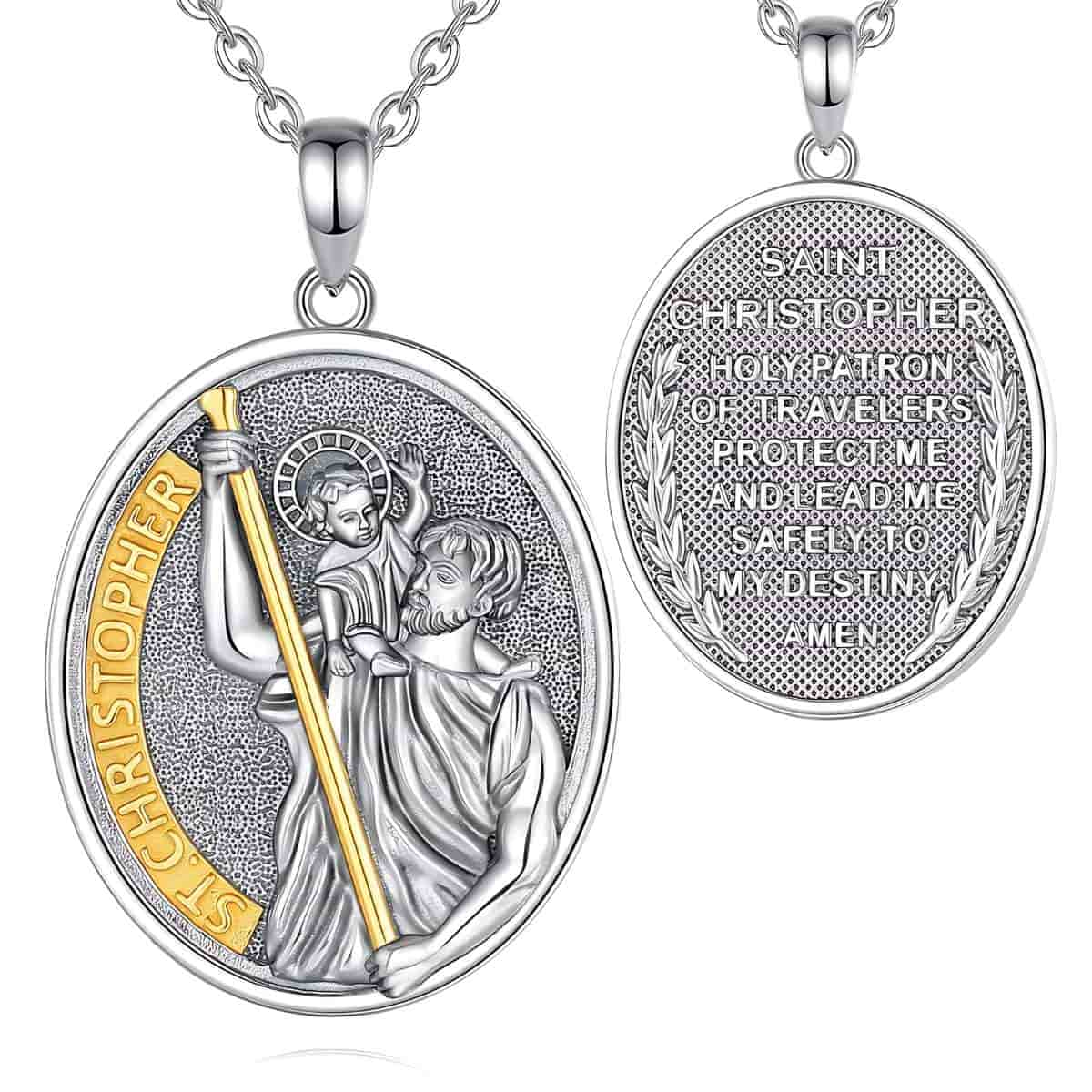 Sterling Silver St Christopher Medal Oval with 18 inch Chain Xenos Jewelry