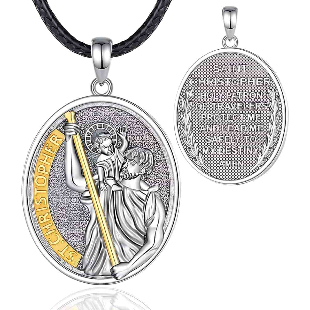 Sterling Silver St Christopher Medal Oval with 24 inch Rope Xenos Jewelry