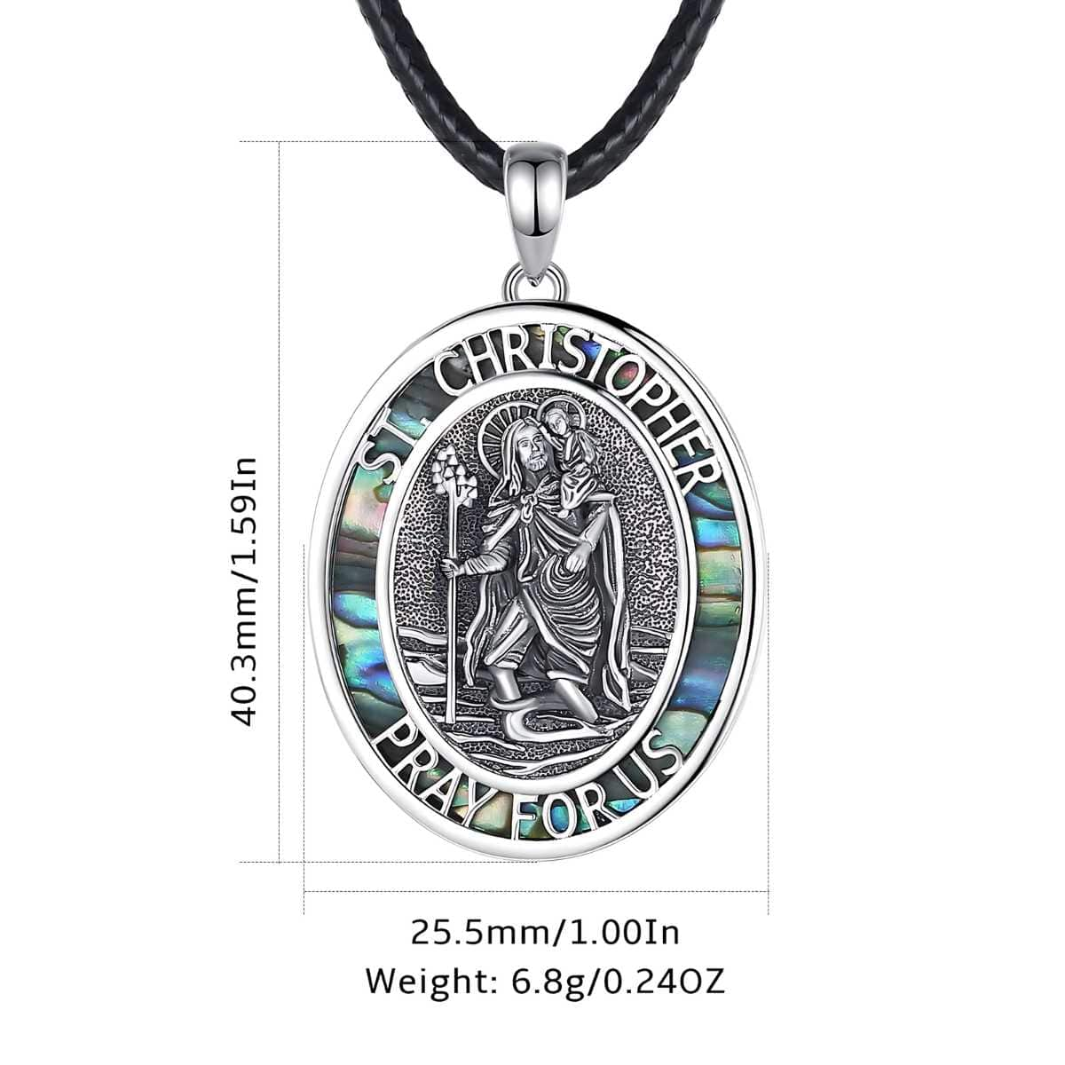 Sterling Silver St Christopher Medallion Abalone Shell Dimensions and Weight Xenos Jewelry