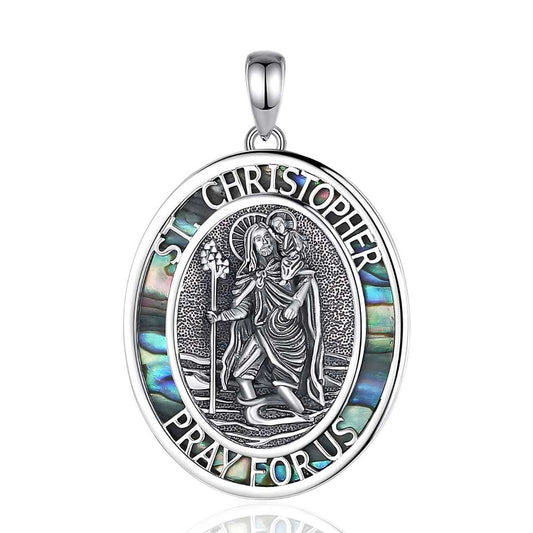 Sterling Silver St Christopher Medallion Abalone Shell Pendant Only Xenos Jewelry