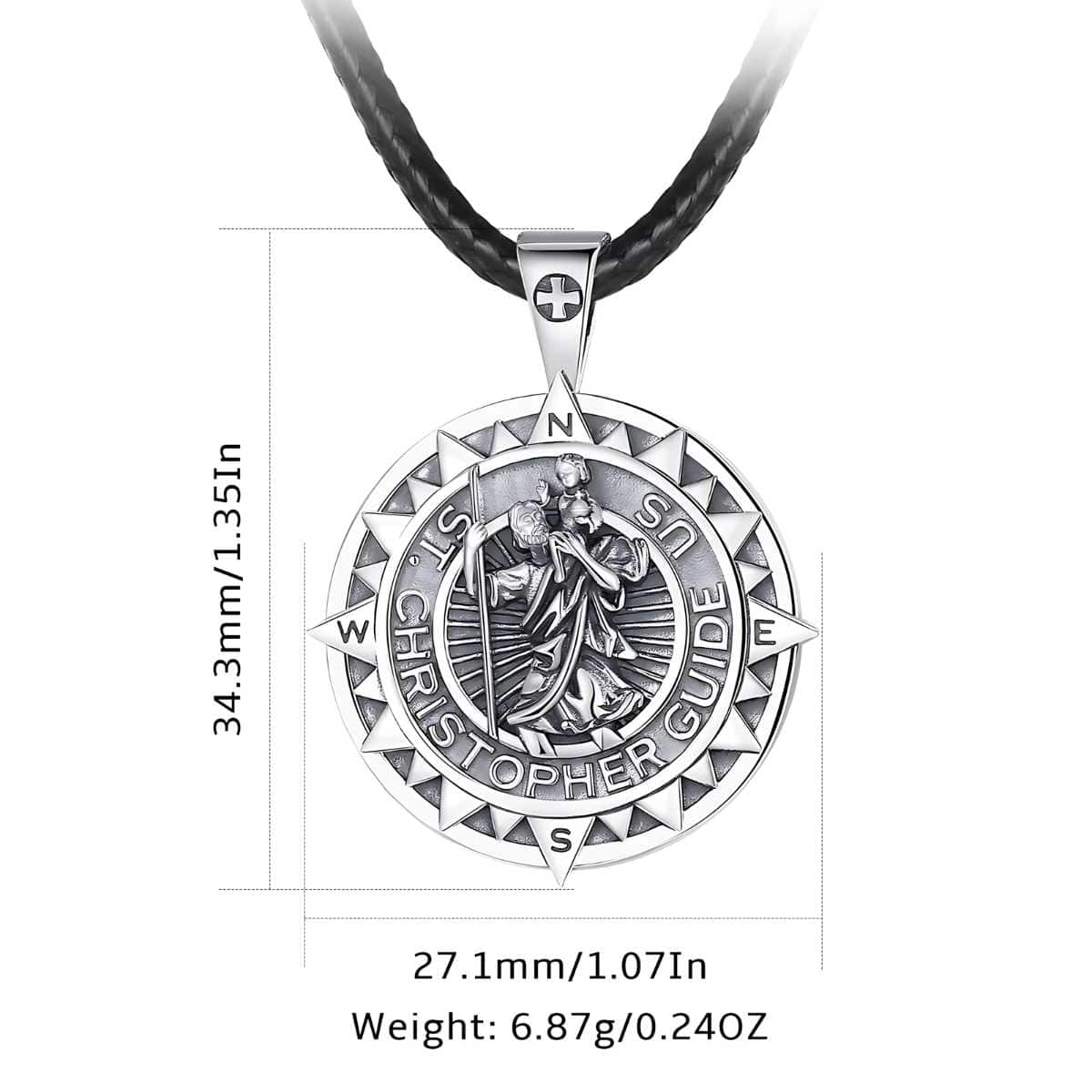 Sterling Silver St Christopher Medallion with Compass Dimensions and Weight Xenos Jewelry