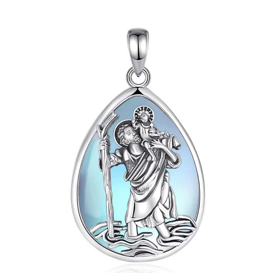 Sterling Silver St Christopher Pendant Moonstone Pendant Only Xenos Jewelry