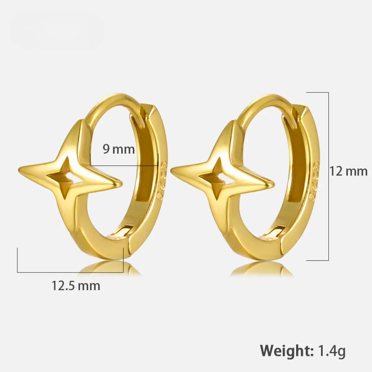 Sterling Silver Star Hoop Earrings Gold