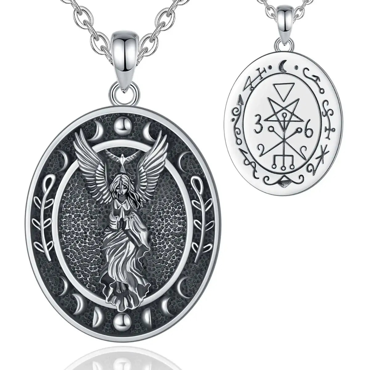 Sterling Silver Triple Moon Goddess Lilith Sigil Pendant Necklace with 18inch Chain