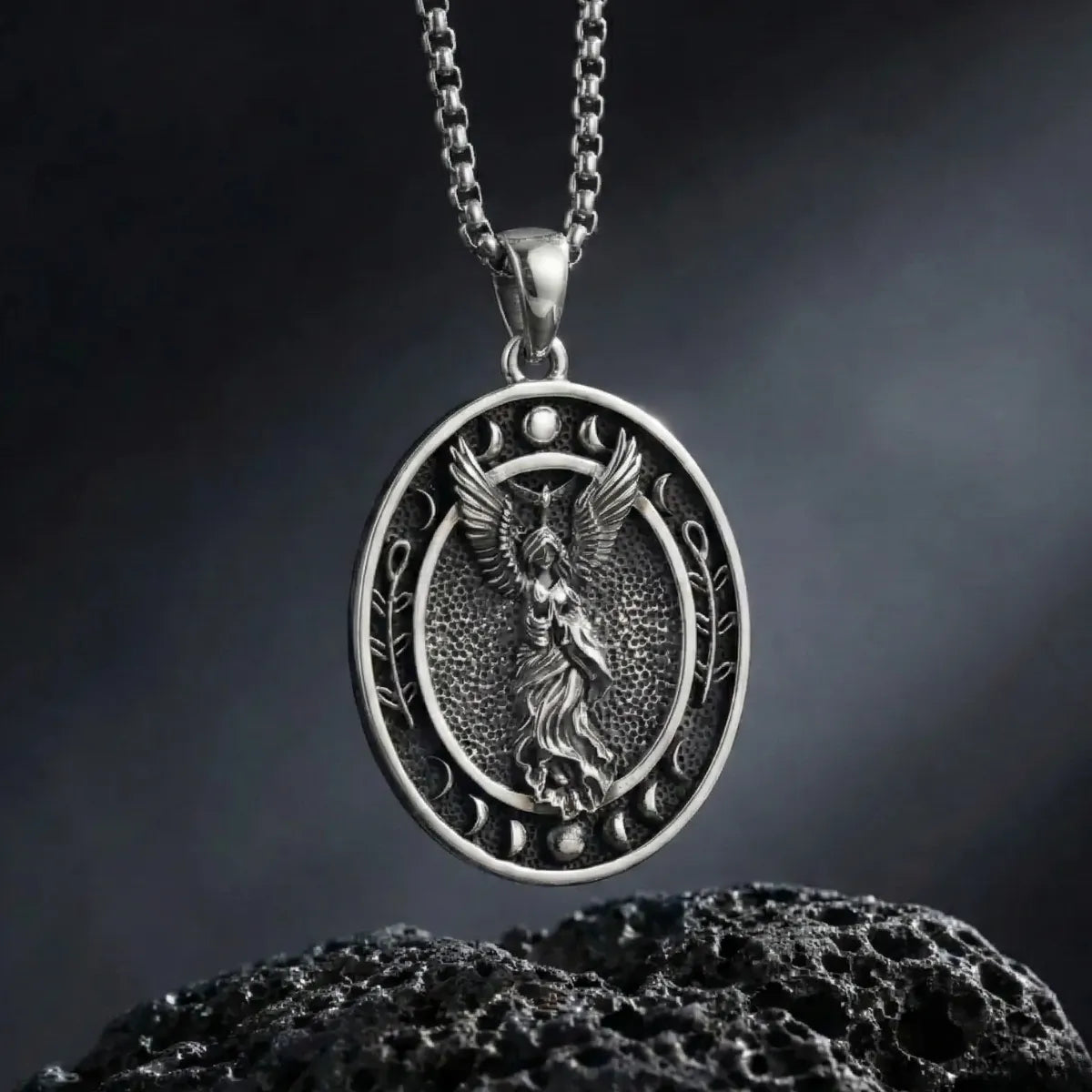 Sterling Silver Triple Moon Goddess Lilith Sigil Pendant Necklace