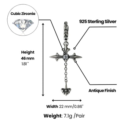 Sterling Silver Twisted Hoop Cross Dangle Earrings Dimensions and Weight