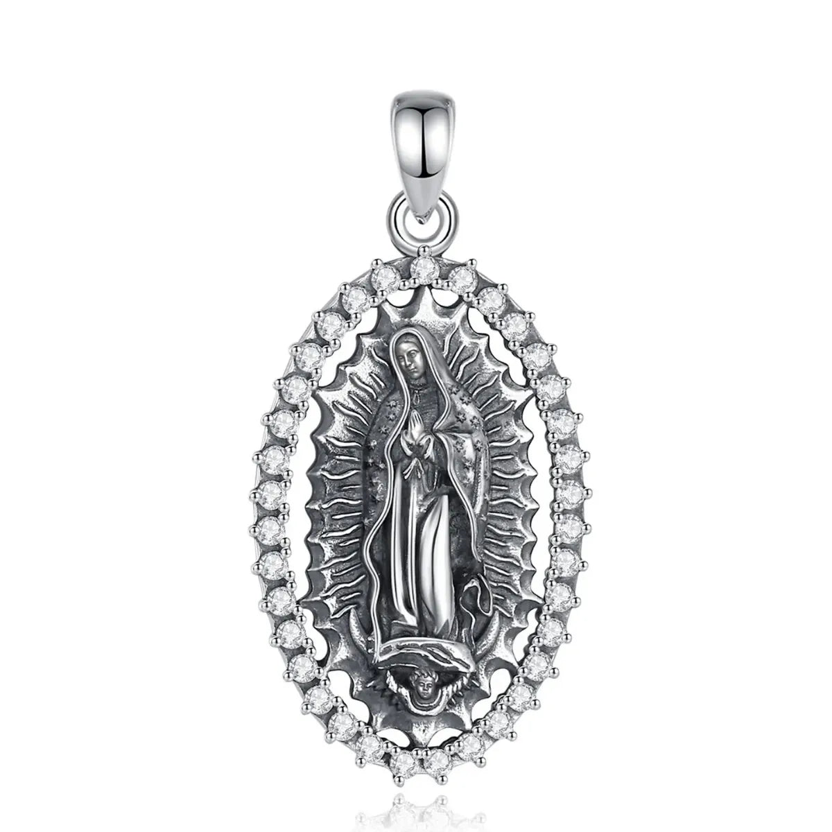 Sterling Silver Virgin Mary Halo Pendant Necklace with CZ Pendant Only