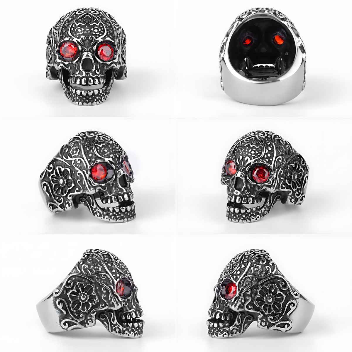 New stainless steel red 2024 eye skull ring size 8