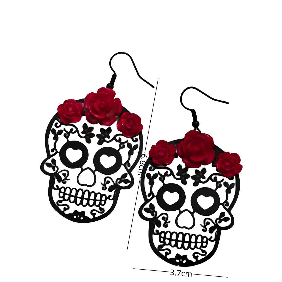 Sugar Skull with Roses Drop Earrings A Style Details - Xenos Jewelry