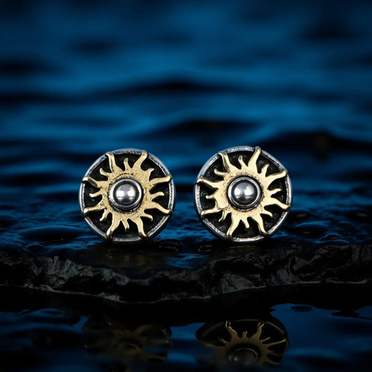 Sun stud earrings gold